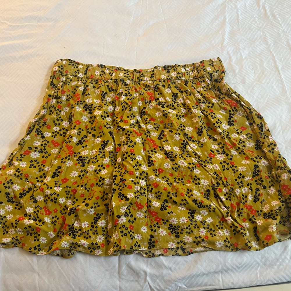 LOFT Floral A-Line Skirt in Mustard and Black